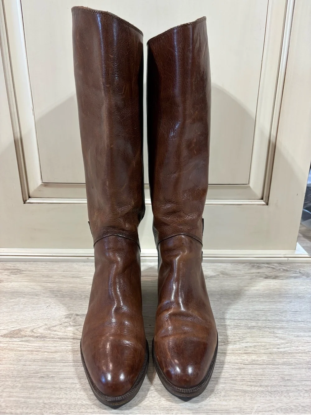 Joan David Boots Womens 37 6.5 Hand Made In Italy Leather Brown Riding Pull On
